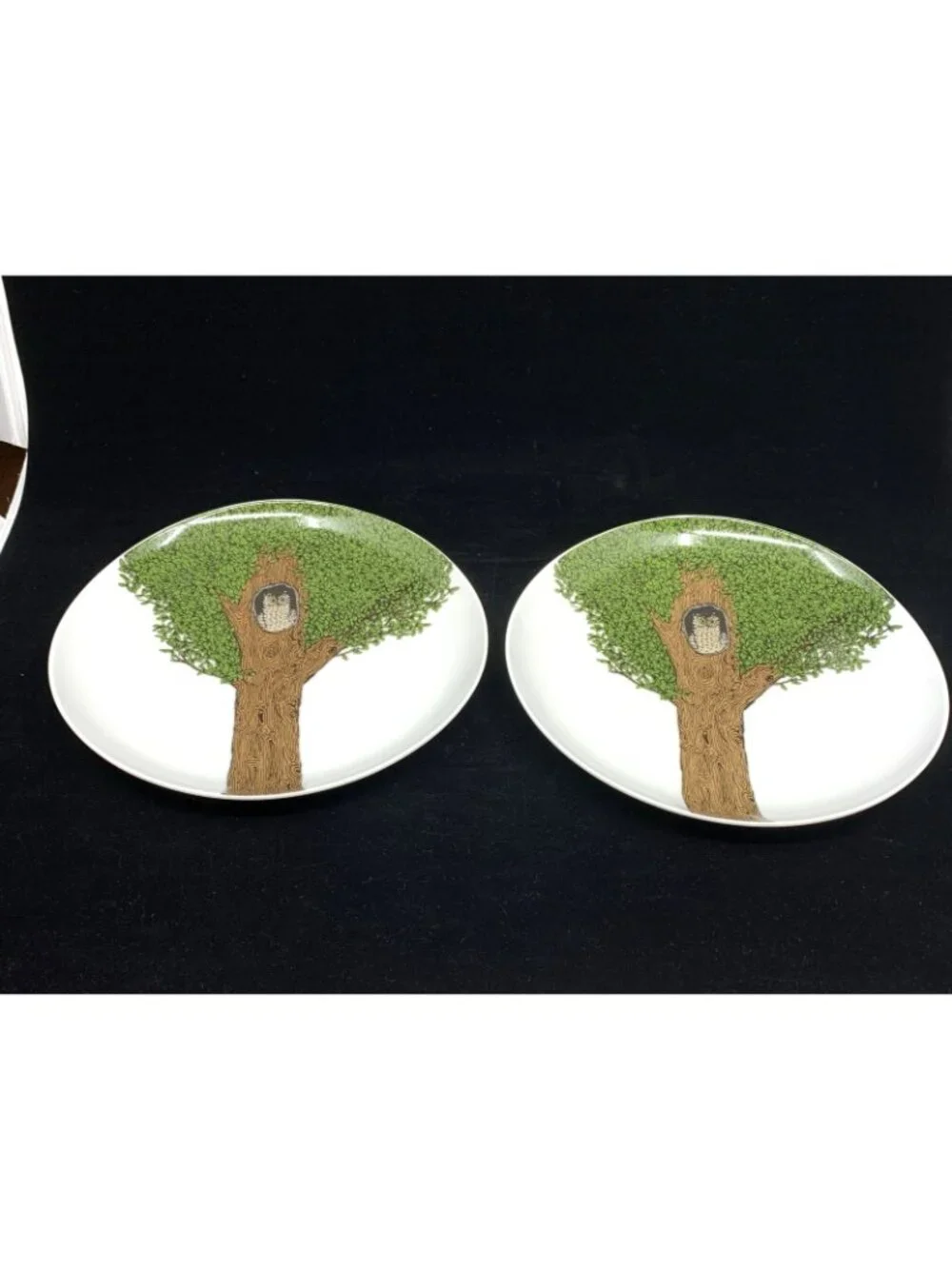 Vintage Set of 2 West Elm Owl in Tree Dessert Plates Rachel Kozlowski 8 5/8